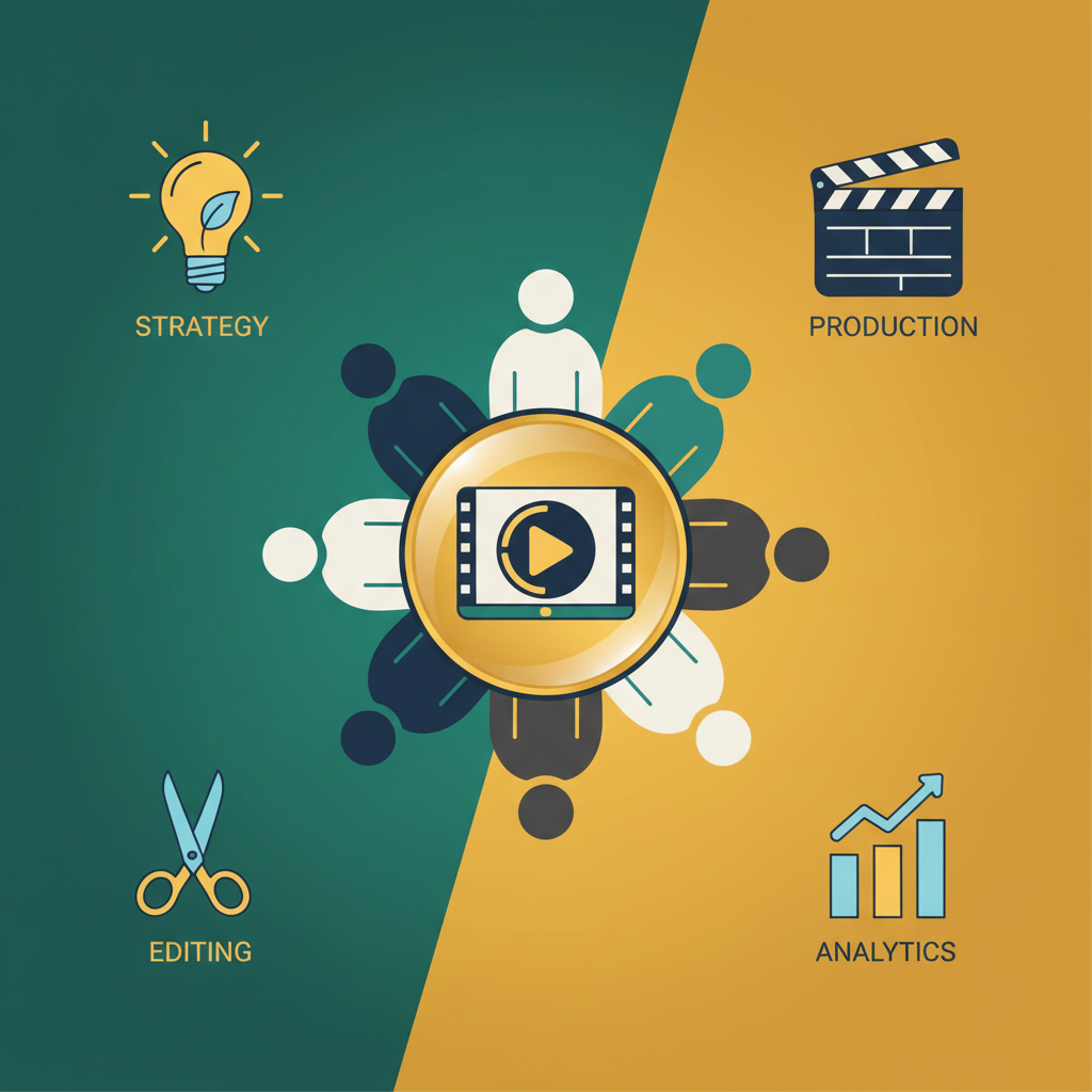 An infographic showing the services a video marketing agency provides, including strategy, production, and analytics.