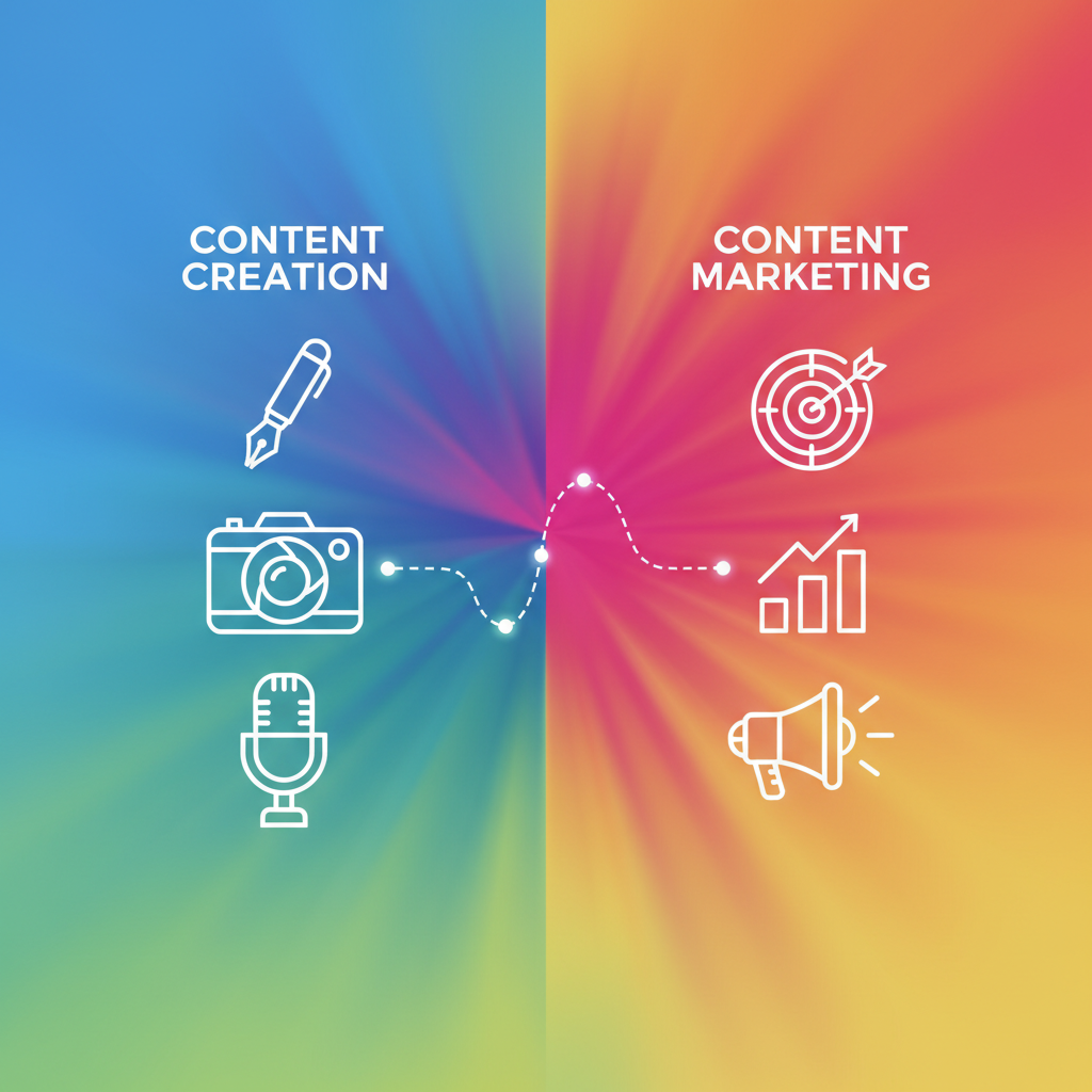 A diagram showing the difference between content marketing strategy and content creation assets.