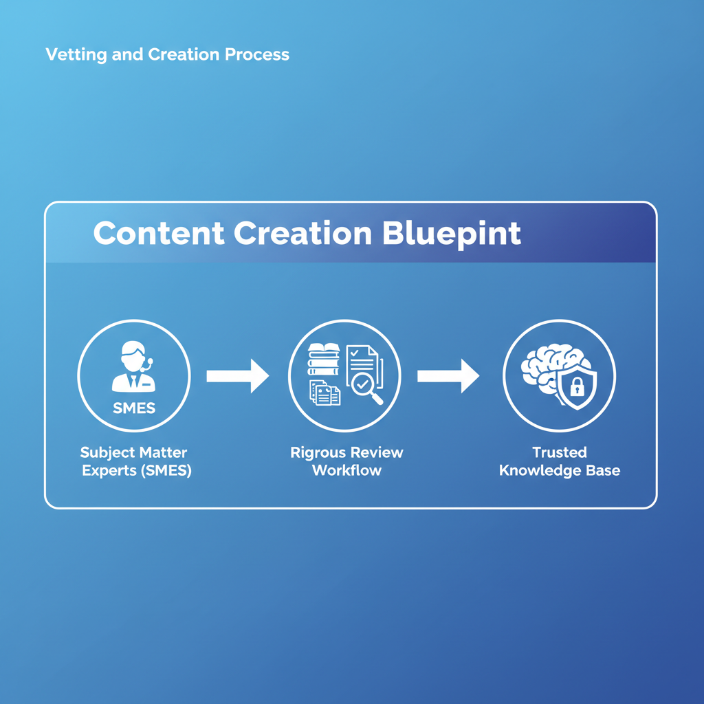 A blueprint diagram showing the steps of a content strategy: audience understanding, topic ideation, content creation, and format selection.