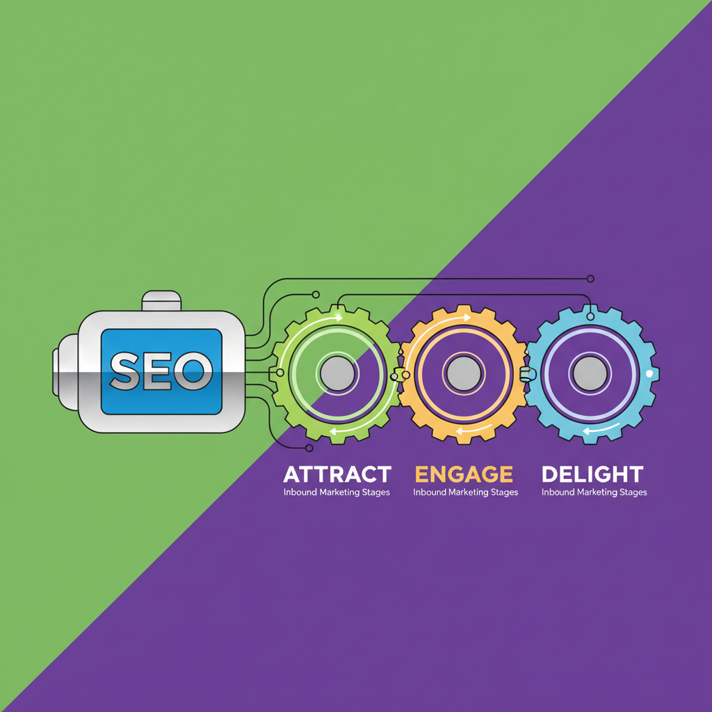 Two puzzle pieces labeled 'SEO' and 'Inbound' fitting together perfectly.