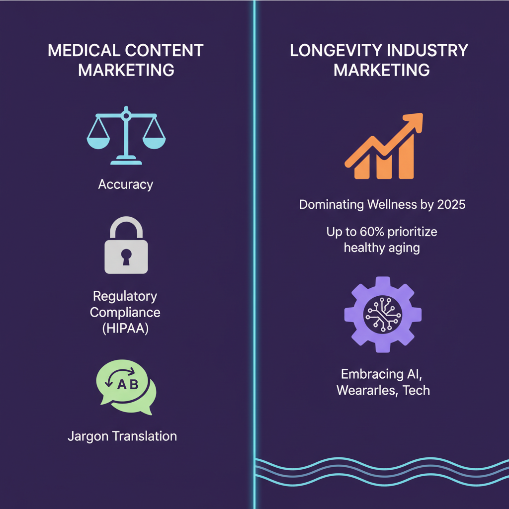 A focused view on specific health niches, such as medical technology and longevity science, requiring precise communication.