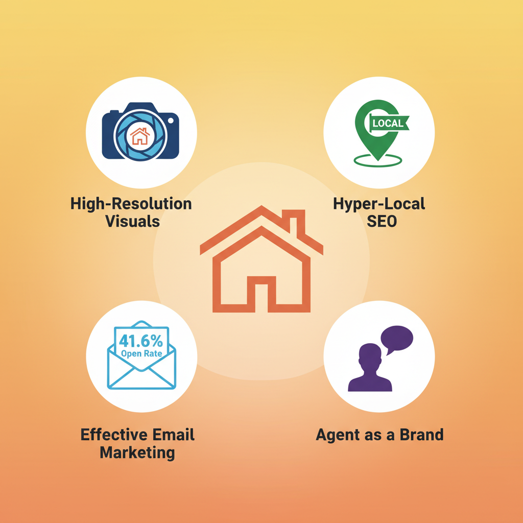 A real estate agent showing a beautiful house on a tablet, representing marketing for real estate